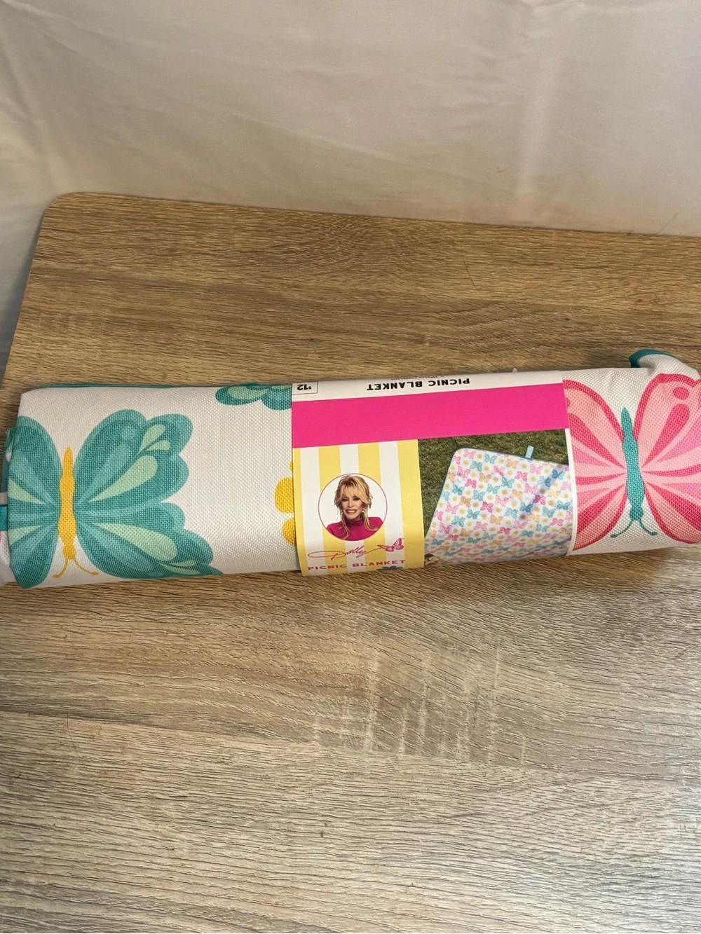 Dolly Parton Butterfly Picnic Blanket - Pink & Teal